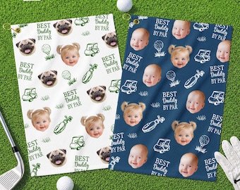 Personalized Kids Photo Golf Towel for Dad, Custom Pet Face Towel, Best Dad By Par Towel, Fathers Day Gift for Golf Dad