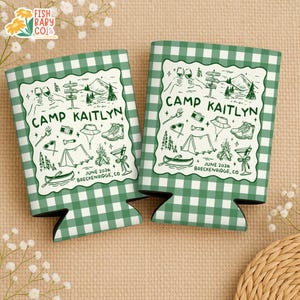 Enfriador de latas para despedida de soltera, portavasos para despedida de soltera, recuerdos para despedida de soltera con temática de campamento, regalos personalizados para damas de honor. imagen 4