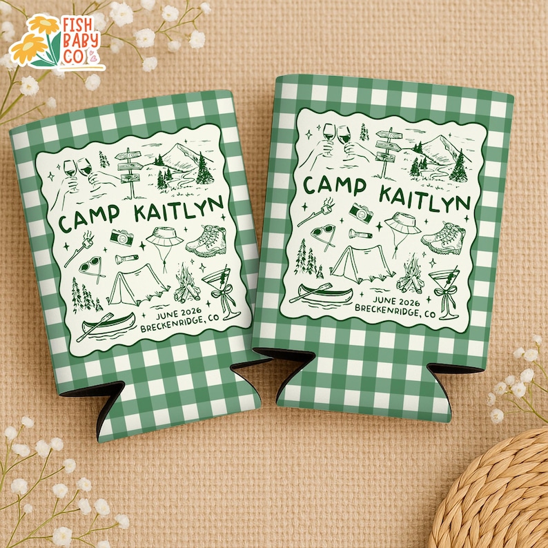 Enfriador de latas para despedida de soltera, portavasos para despedida de soltera, recuerdos para despedida de soltera con temática de campamento, regalos personalizados para damas de honor. imagen 4