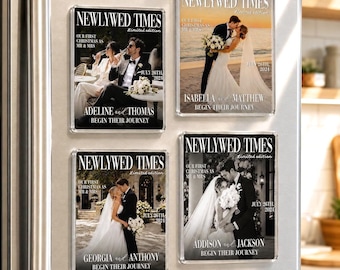 Custom Photo First Christmas Married Magnet, Newlywed Gift For Bride and Groom, Mr and Mrs Fridge Magnet, Wedding Anniversary Gift