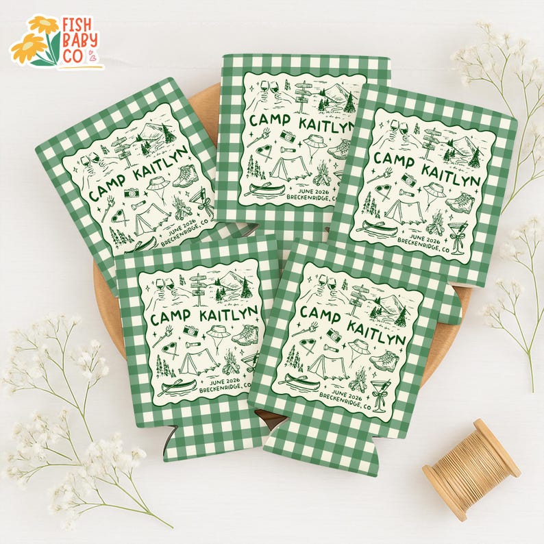 Enfriador de latas para despedida de soltera, portavasos para despedida de soltera, recuerdos para despedida de soltera con temática de campamento, regalos personalizados para damas de honor. imagen 5