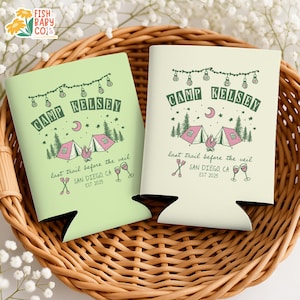 Custom Camp Bachelorette Can Cooler, Camping Bachelorette Party Can Cooler, Hiking Themed Party Drink Holder, Bridal Mountain Bach Favors