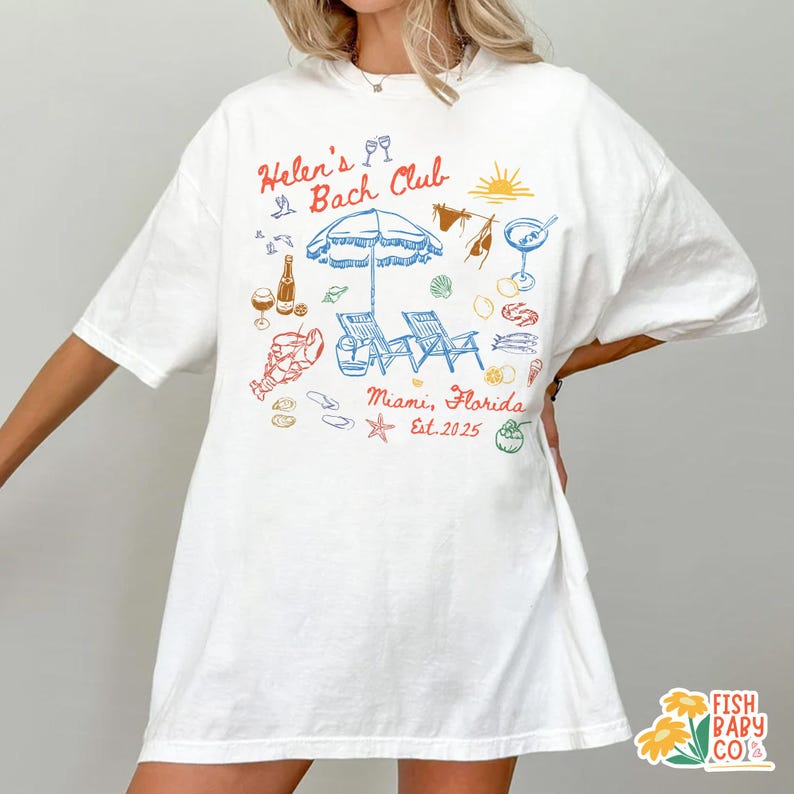 Custom Beach Doodle Bachelorette Shirt, Miami Bachelorette Party TShirt, Last Toast On The Coast Tee White
