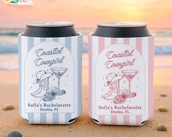 Beach Bachelorette Party Can Coolers, Coastal Cowgirl Can Cooler, Bridal Party Favors, Custom Bachelorette Can Cooler, Wedding Decors
