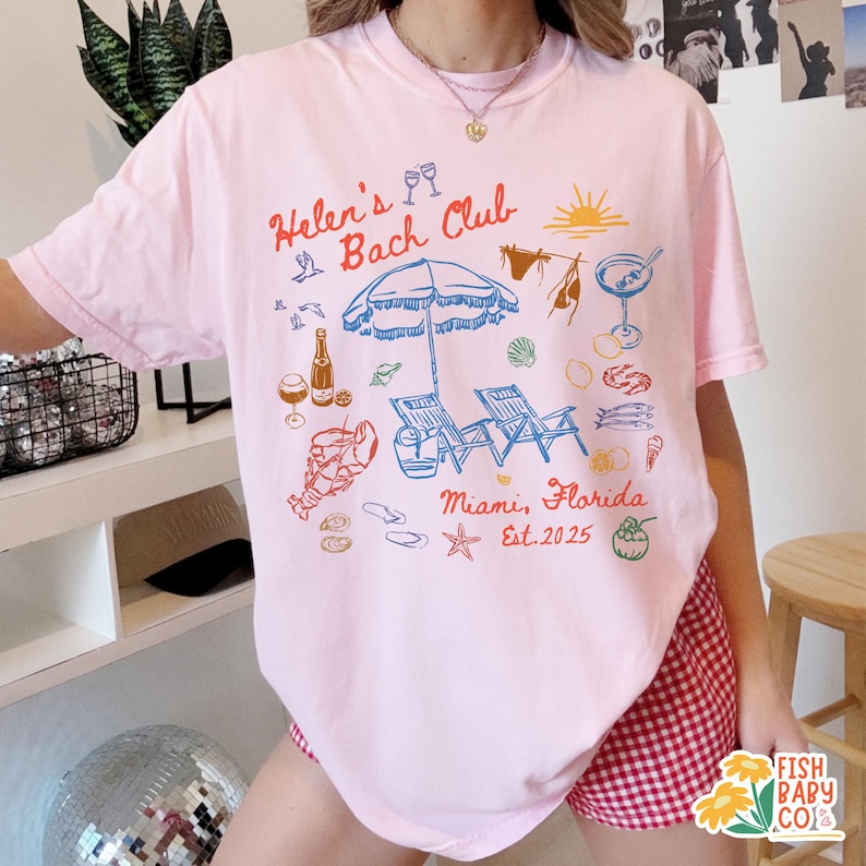 Custom Beach Doodle Bachelorette Shirt, Miami Bachelorette Party TShirt, Last Toast On The Coast Tee image 2