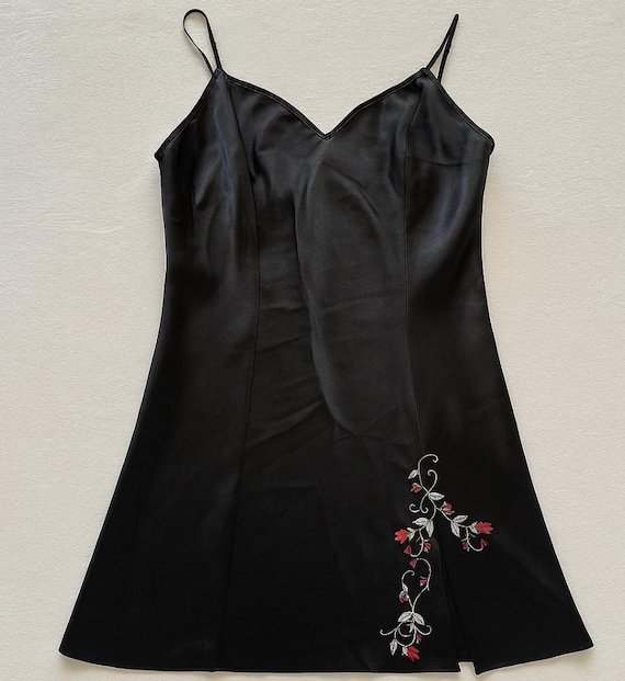 Vintage Black Satin Slip Dress