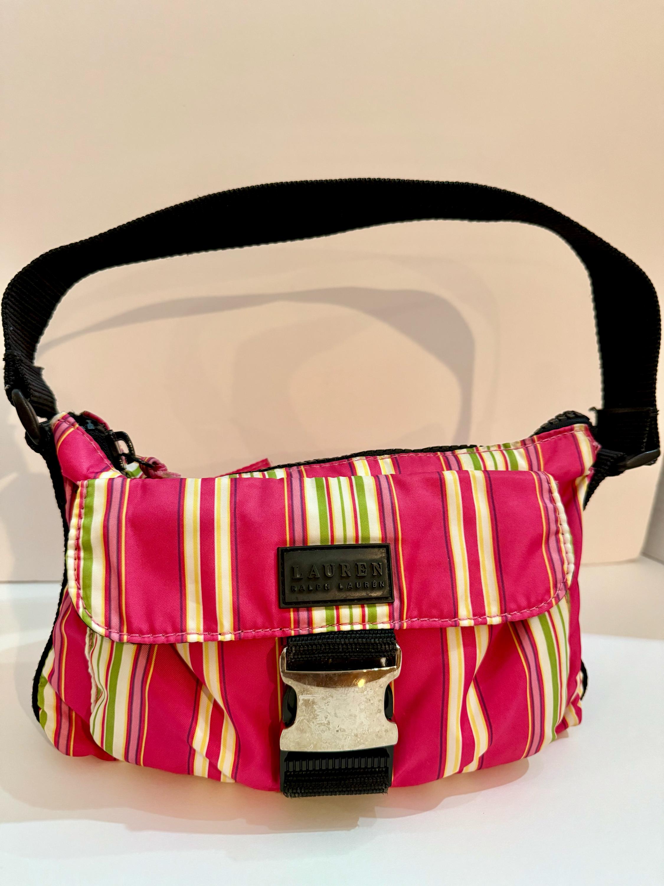 Vintage Y2K Ralph Lauren Mini Shoulder Bag – Pink Striped Nylon 