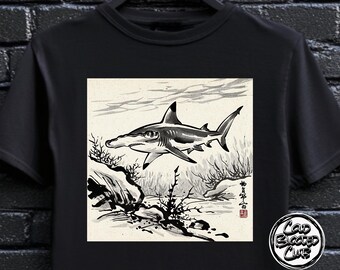 Unisex Japanese Ink Hammerhead Shark T-Shirt - Minimalist Marine Life Art Tee - Nature Lover Gift
