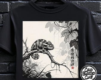 Kameleont-T-shirt – Japansk bläckkonst ödla-T-shirt – Unik present till naturälskare – Unisex-T-shirt