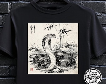 Unisex King Cobra Snake T-Shirt – Japanese Ink Art | Dark Aesthetic Tee | Gift for Snake Lovers