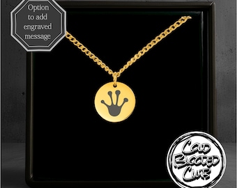 Frosch Fußabdruck Gravierte Münze Halskette - Individuell angefertigte Nachricht Option - Edelstahl poliert oder 18k vergoldet