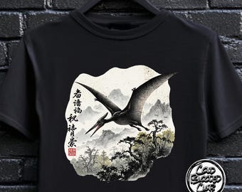 Unisex Pterodactyl T-shirt - Unik japansk konstdinosaurie-T-shirt - Gåva för dinosaurieälskare