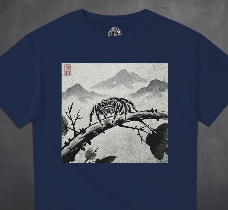 Hoppande spindel T-shirt - japansk bläckstil - gotisk natur T-shirt - läskig söt estetik - present till spindelälskare bild 6
