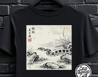 Unisex Hognose Snake Art T-shirt – Minimalistisk japansk bläckmålning – Unik present till honom eller henne