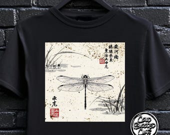T-shirt med japansk konst för trollslända - Unisex naturtröja - Minimalistisk Ukiyo-e-stilgåva