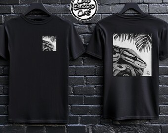 Vintage Style Schwarz und Weiß Royal Python Python Schlange Illustration T-Shirt Unisex Geschenk Reptil Liebhaber Unisex