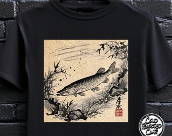 Unisex gäddfisk-T-shirt - japansk konst-T-shirt | Perfekt present till fiskare och naturälskare