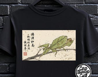 Vintage löv insekt naturtryck t-shirt | Unik botanisk grafisk t-shirt | Perfekt present till insektsälskare