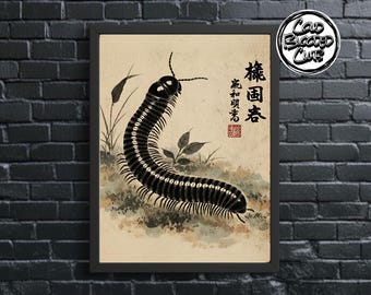 Vintage japanskt tryck med tusenfotingar | Insektsväggdekor | Miljövänlig konst