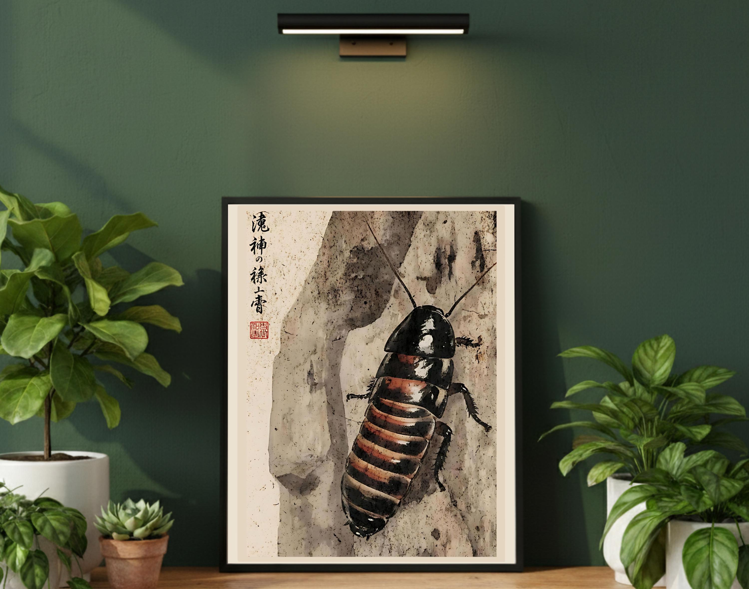 Cockroach Print Vintage Japanese Style Madagascan Hissing Cockroach Print | Insect Wall ...