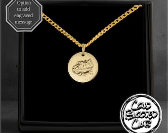 Pacman Frog Engraved Coin Necklace -Custom Personalised Message Option - Stainless Steel Polished Or 18k Gold Plated
