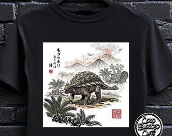 Unisex Ankylosaurus T-Shirt – Japanese Art Dinosaur Tee – Prehistoric Nature Shirt – Unique Dino Graphic Tee – Gift for Dinosaur Lovers