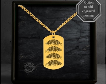 Isopod Gravur Tag Halskette - Pill Bug Design - Unisex - Edelstahl poliert oder 18k vergoldet - Option für personalisierte Nachricht