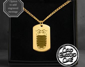 Rubber Ducky Isopod Engraved Tag Necklace - Custom Personalised Message Option - Stainless Steel Polished Or 18k Gold Plated