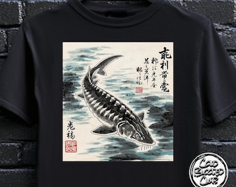 Atemberaubender Stör Fisch Art T-Shirt - Unisex Ukiyo-e Style Tee, Vintage asiatisches Geschenk