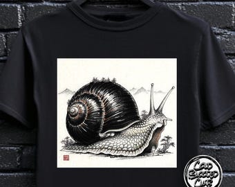 Unisex Giant Land Snail T-Shirt | Japanese Surrealist Art Tee | Slow Living Aesthetic | Cottagecore Gift