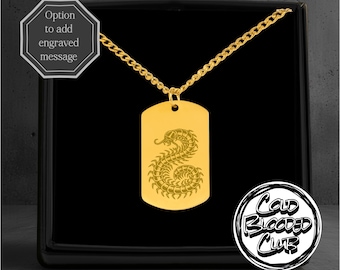 Centipede Gravierte Anhänger Halskette - Individuell angefertigte Nachricht Option - Edelstahl Poliert Oder 18K Vergoldet