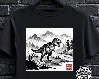 T-Rex Unisex T-shirt – Japansk Bläckstil Dinosaurie-T-shirt – Unik Förhistorisk Gåva