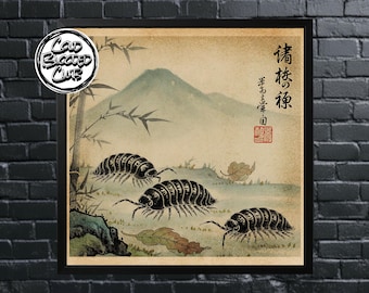 Vintage Japanese Style Isopod Poster, Pill Bug Woodlouse Wall Art, Unique Entomology Decor, Nature Lover Gift, Scientific Illustration Print