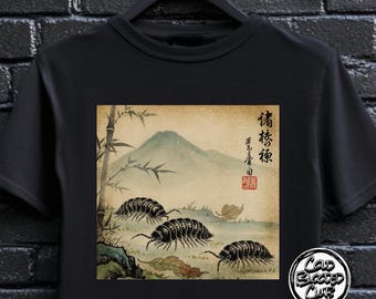 Japanisches Isopod Kunst T-Shirt | Vintage Pill Bug Tee | Ästhetische Insekten Grafik | Natur-Liebhaber-Geschenk