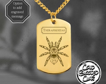 Theraphosidae Tarantula Necklace • Engraved Spider Dog Tag • Personalized Entomology Gift • Gothic Arachnid Jewelry