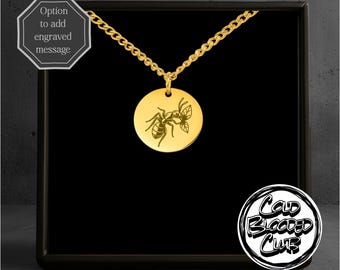 Arbeiter Ameise Gravur Münze Halskette - Option für personalisierte Nachricht - Edelstahl poliert oder 18k vergoldet