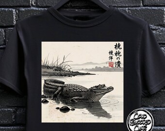 Alligator T-Shirt - Unisex Japanese River Art Tee - Unique Ukiyo-e Style Gift for Wildlife Lovers