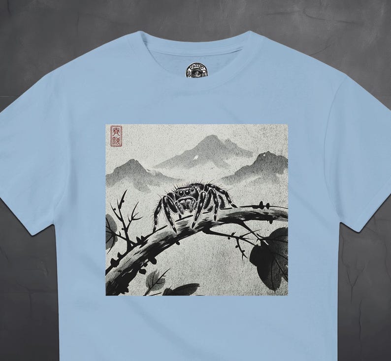 Hoppande spindel T-shirt - japansk bläckstil - gotisk natur T-shirt - läskig söt estetik - present till spindelälskare bild 8