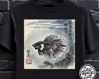 Betta Fish T-Shirt – Unique Japanese Art Tee,  Siamese Fighting Fish Graphic, Nature Lover Gift