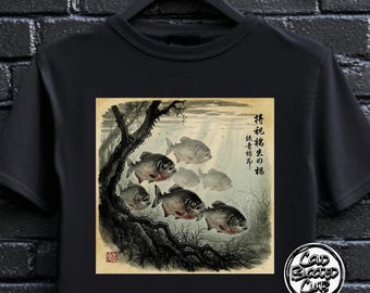 Piranha T-shirt - Unisex japansk bläckkonst-t-shirt, unik fiskegåva för havsälskare