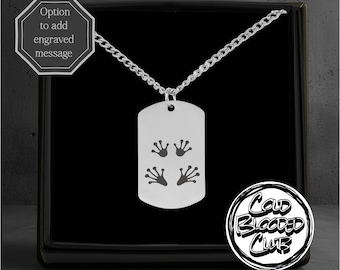 Frosch Fußabdrücke Gravierte Münze Halskette - Option für personalisierte Nachricht - Edelstahl poliert oder 18k vergoldet