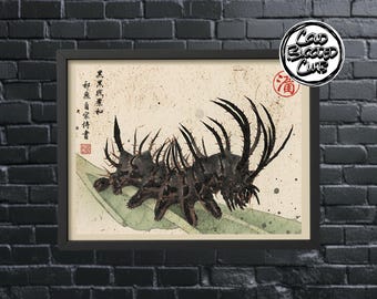 Vintage japanischer Stil Citheronia Motte Raupe Druck | Insekt Wand Dekor | Umweltfreundliche Kunst