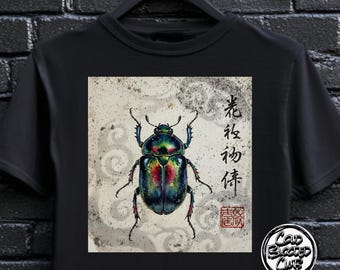 Färgglad skalbagge-T-shirt | Japansk konst insekt-T-shirt | Unik gåva för insektälskare