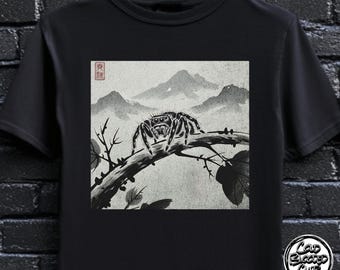 Jumping Spider T-Shirt - Japanese Ink Style - Gothic Nature Tee - Creepy Cute Aesthetic - Gift for Spider Lovers