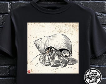 Japansk eremitkräfta-t-shirt – Vintage havsdjursgrafik-t-shirt – Unisex mjuk bomullsstrandestetik