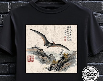 Unisex Pterodactyl T-Shirt - Vintage japanisches Dinosaurier Kunst Tee - Einzigartiges Geschenk für Dino-Liebhaber