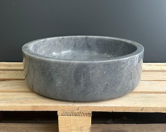 Handmade Gray Marble Sink, Farmhouse Bathroom Vanity, Smooth Round Countertop Basin