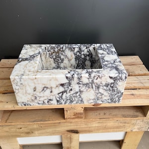 Calacatta Viola Rectangular Marble Sink, Luxury Wall Mount Bathroom Basin, Handmade Stone
