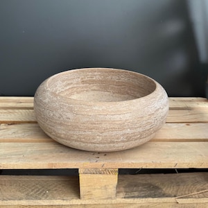 Travertine Round Vessel Sink, Handmade Rustic Farmhouse Bathroom Vanity