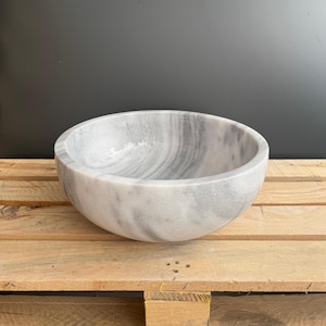 Grey Marble Sink, Handmade Round Vessel for Countertop, Natural Stone Bathroom Vanity, Farmhouse or  Powder Room Decor, Ready to Ship
